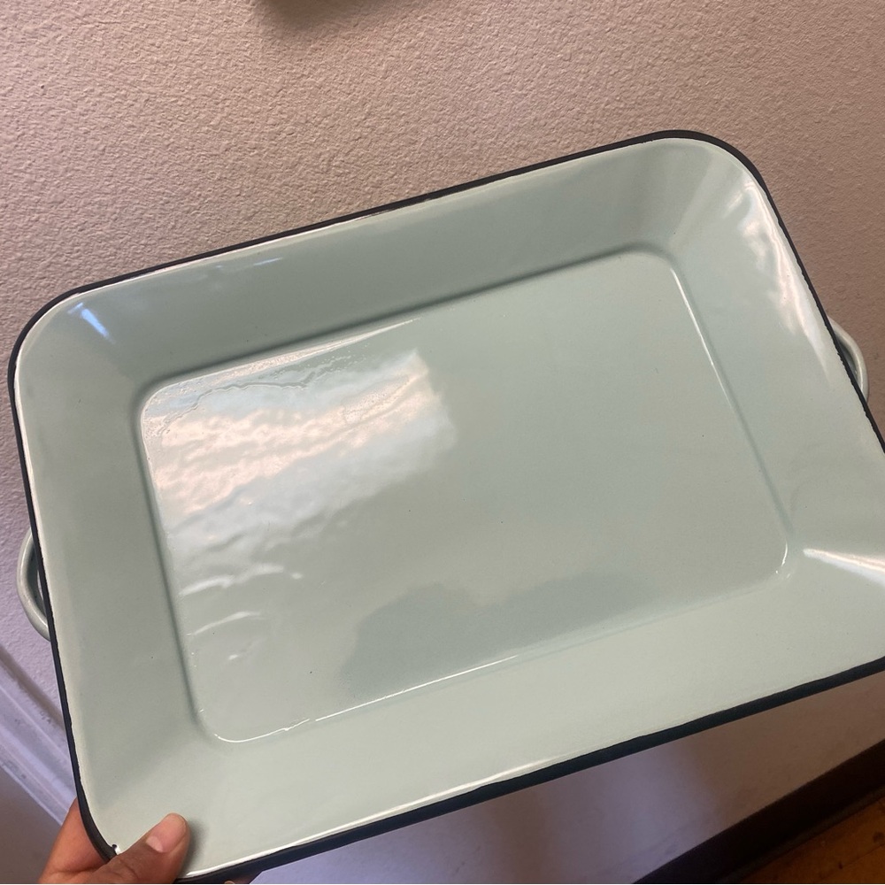 Mint Green Enamel Serving Try farm house style all Metal 10x14